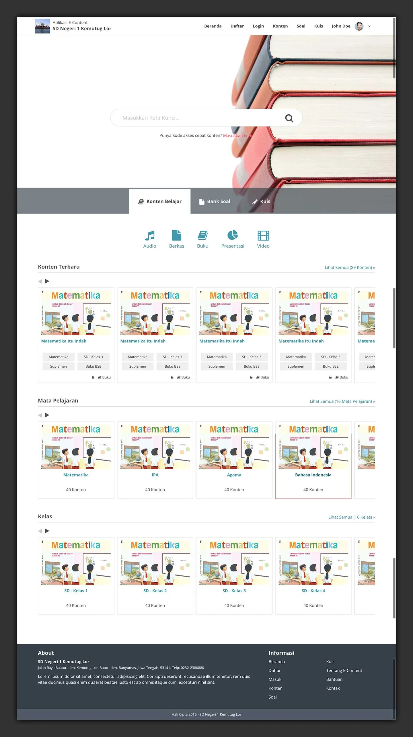 E-Learning Content Website User Interface